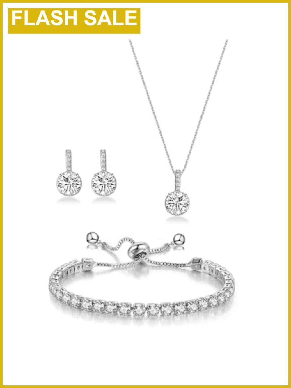 Round CZ Bridesmaid Jewelry Set Necklace Earrings Bracelet